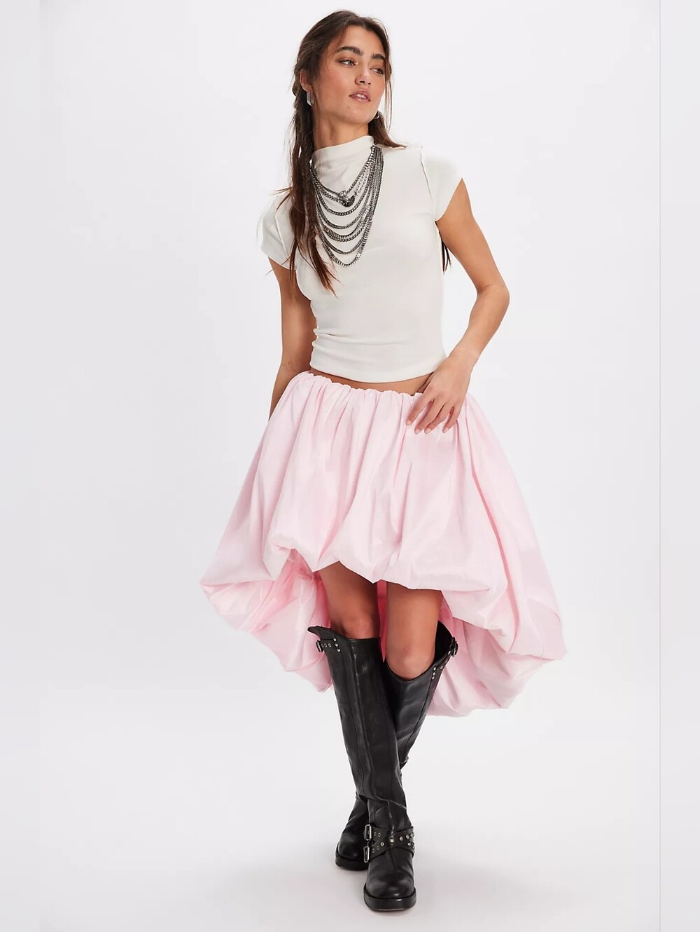 For Love & Lemons Whipped Cream Taffeta Bubble Skirt Dress Small NWT